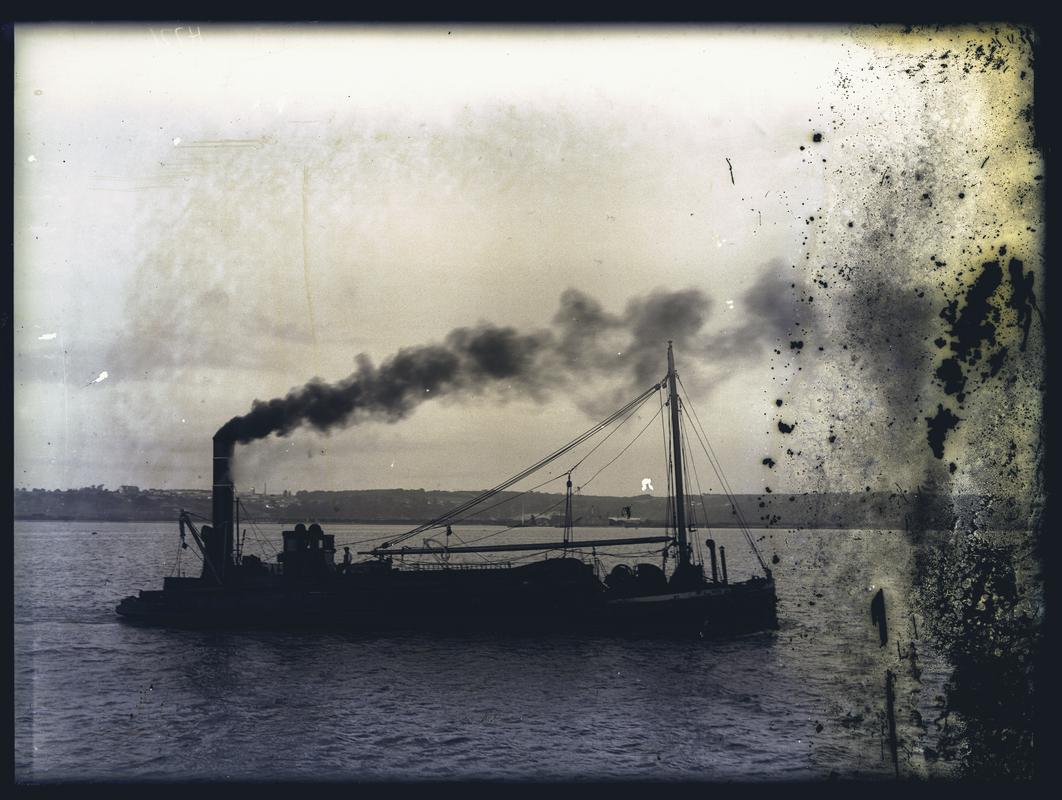 Starboard broadside view of the sand dredger ALWIN, c.1936.