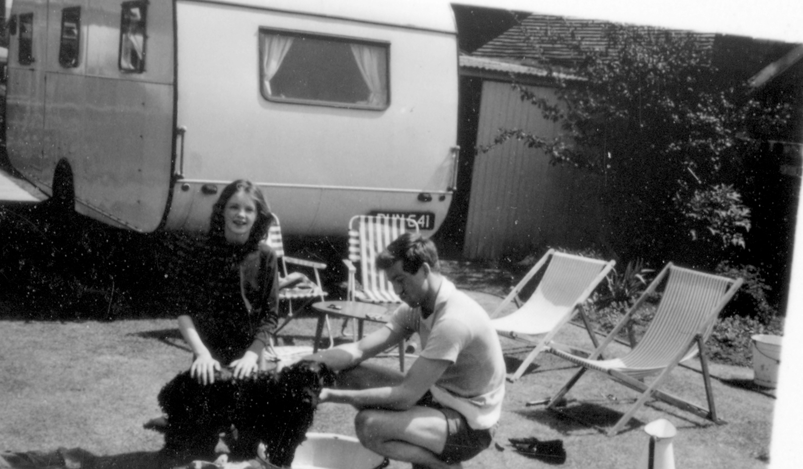 Dodds family with caravan, photograph