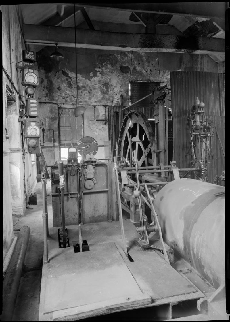 Black and white film negative showing a steam winder which was built by Leighs of Patricroft in the 1870s. &#039;Fernhill 11 July 1976&#039; is transcribed from original negative bag.