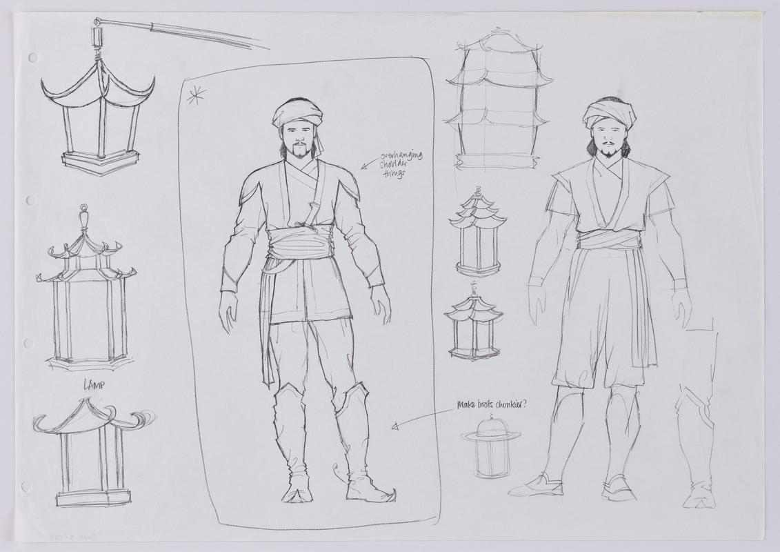 Turandot animation production sketch of the character Calaf.