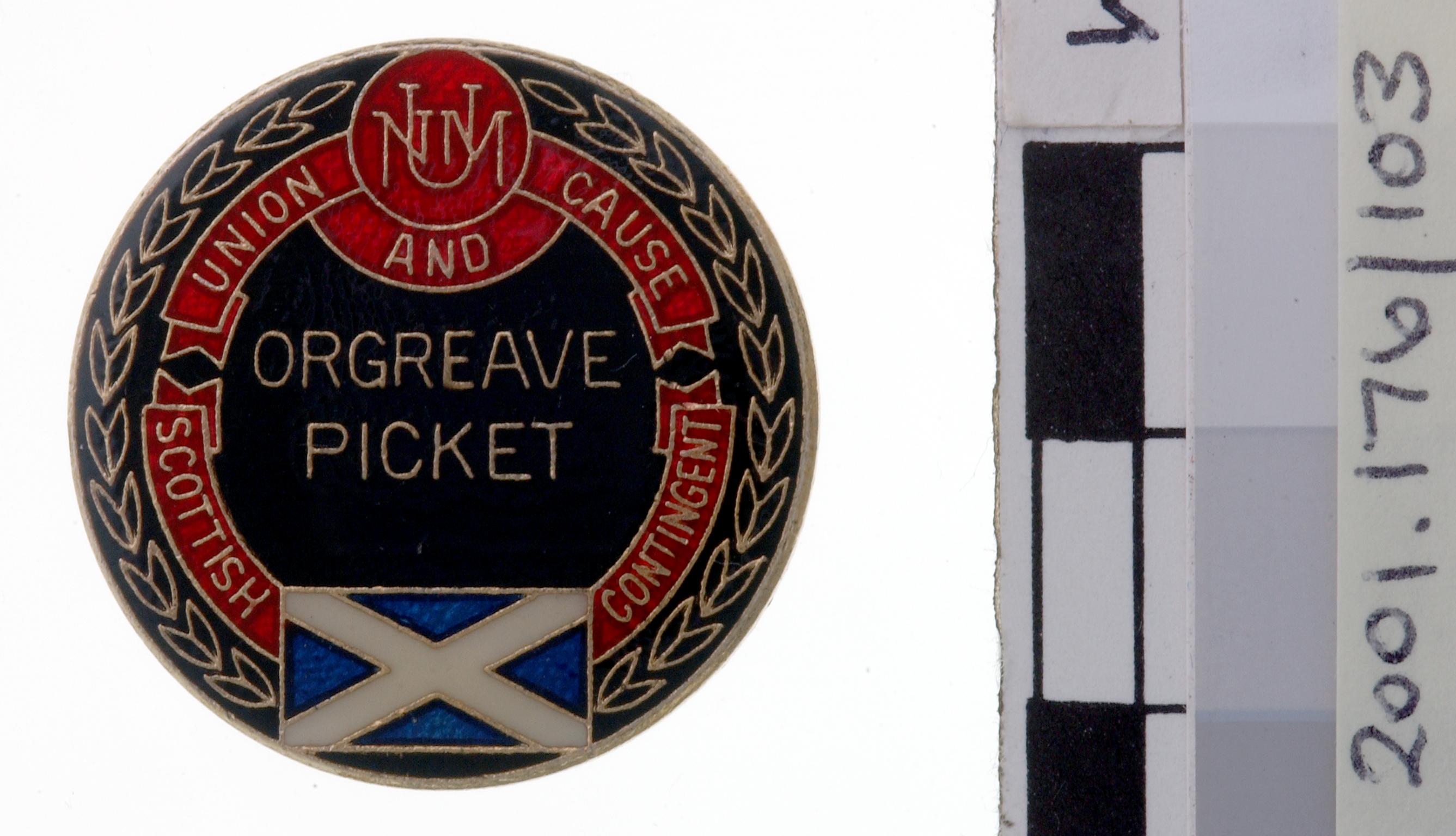 N.U.M. Orgreave picket, badge