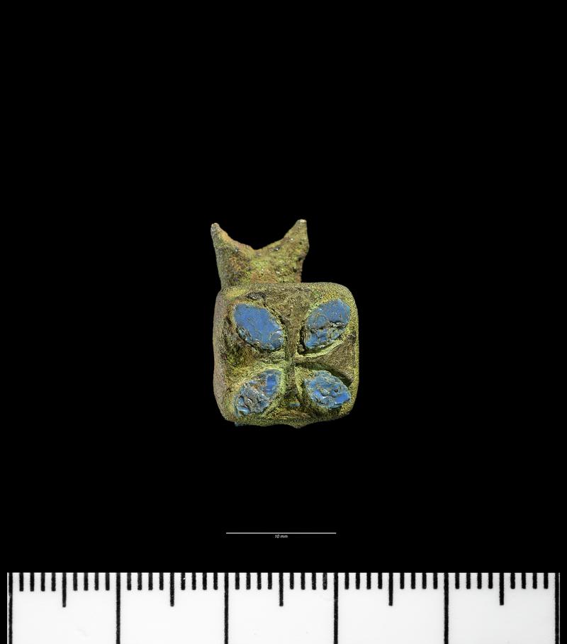 Roman copper alloy dress fastener, enamelled