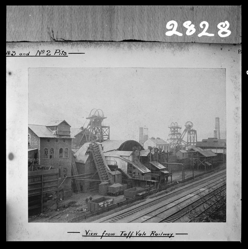 Film negative of a photograph showing the Hetty Pit, No. 3 shaft and No. 2 shaft, Great Western Colliery, c.1910.