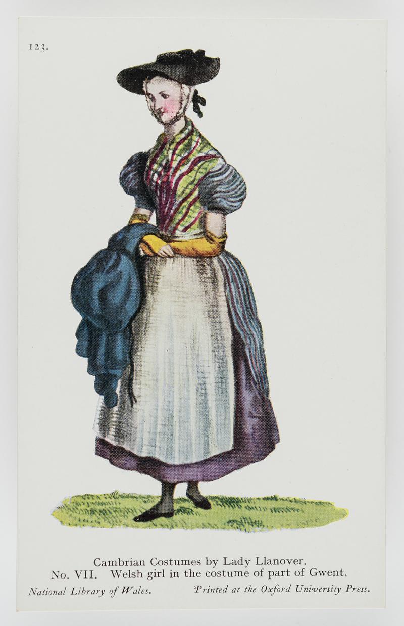 Colour drawing.  No. VII.  Welsh girl in the costume of part of Gwent.  (NLW No. 123)