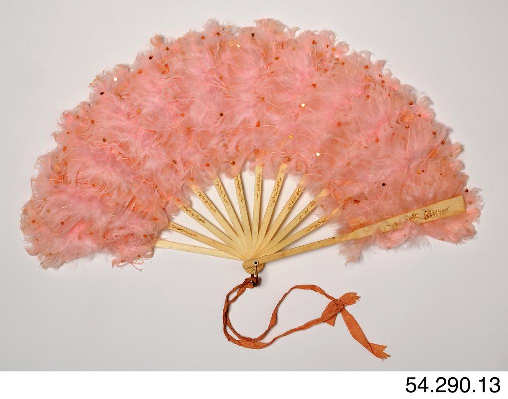 Pink feathered fan with sequins