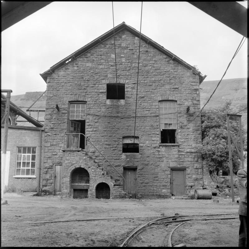 Black and white film negative showing Fernhill Colliery engine house for the Leigh winding engine, 1976. &#039;Fernhill 1976&#039; is transcribed from original negative bag.