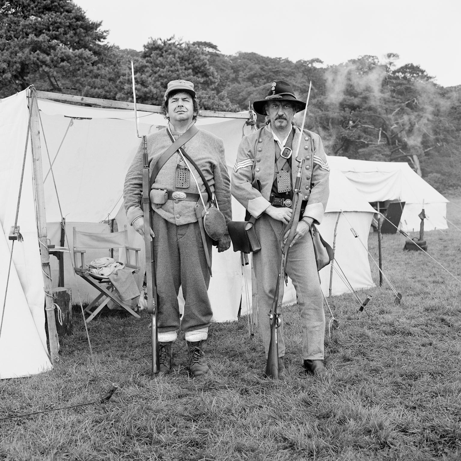 Richard Page and B. Coxon, Members of South Carolina brigade of the American Civil War re-enactment society. Margam Park, Wales