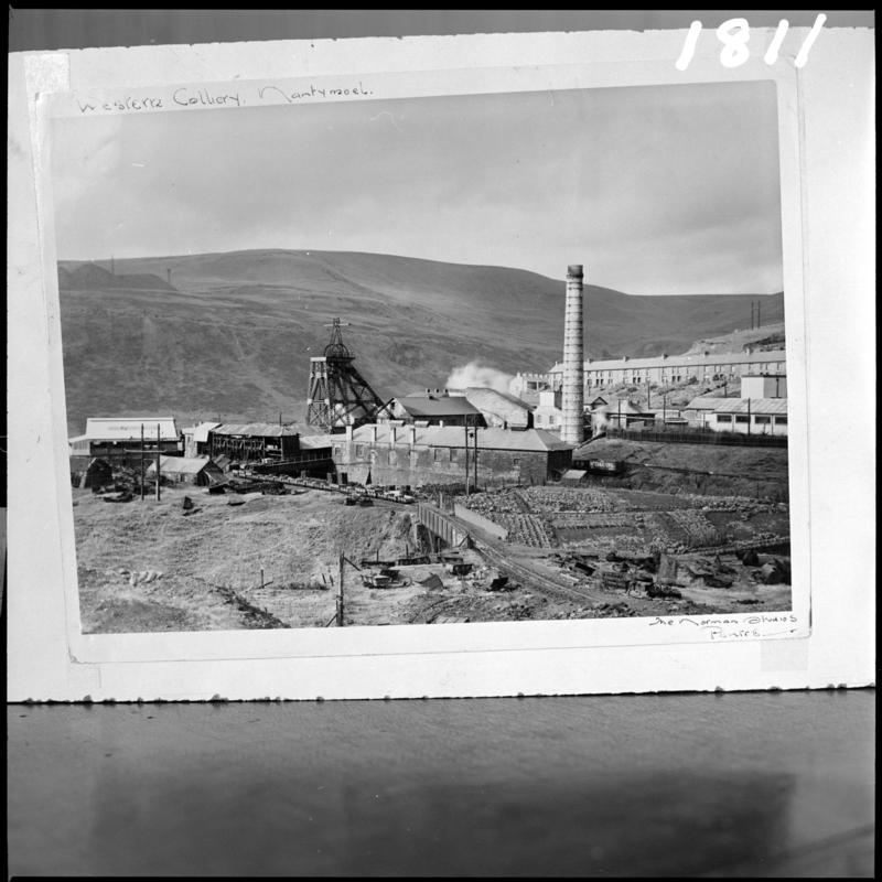 Black and white film negative of a photograph showing a surface view of Wyndham Western Colliery, c.1920.  &#039;Western Colliery c.1920&#039; is transcribed from original negative bag.
