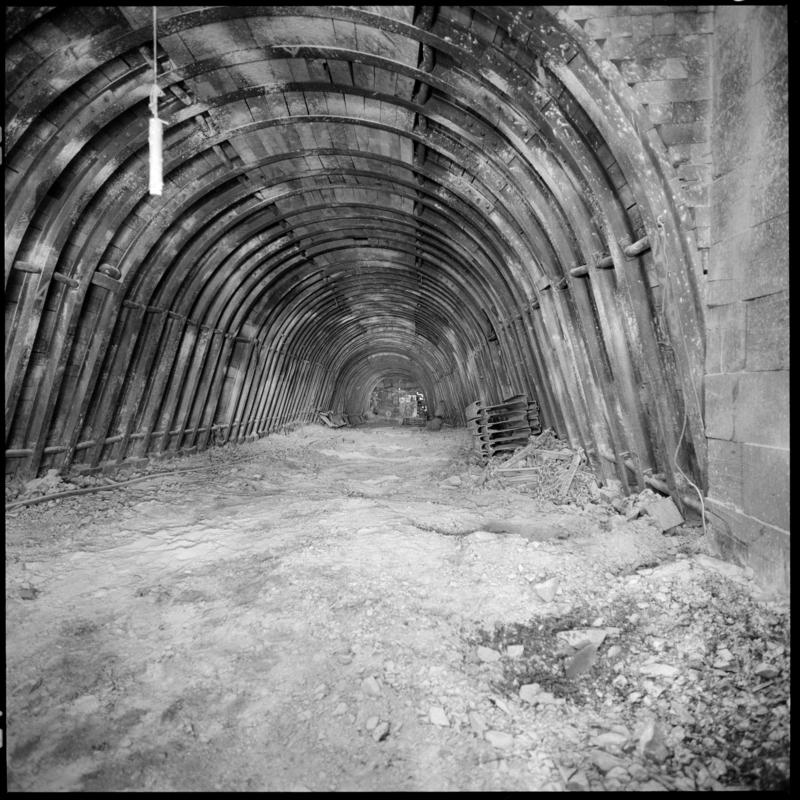 Black and white film negative showing an underground roadway, Merthyr Vale Colliery 2 July 1981.  &#039;2 Jul 1981&#039; is transcribed from original negative bag.