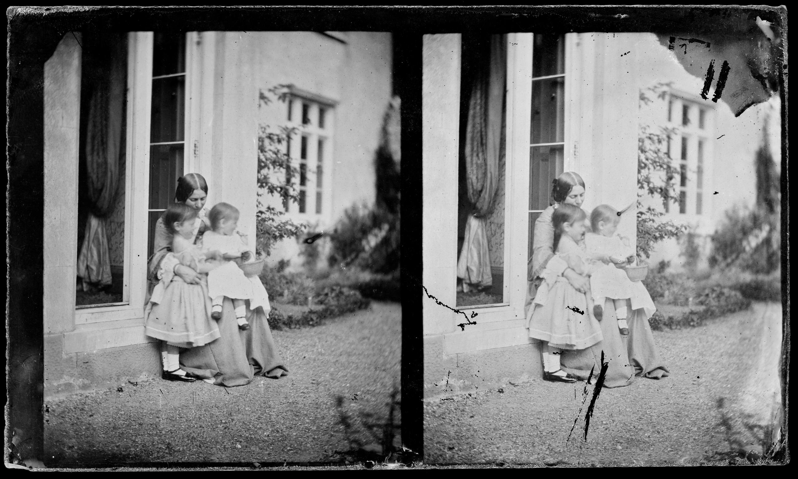 Mrs Smith and two children, glass negative