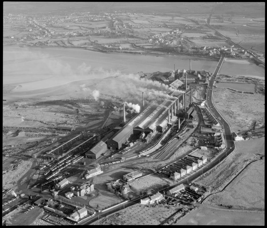 Aerial view of steelworks between Gowerton and Llanelli.