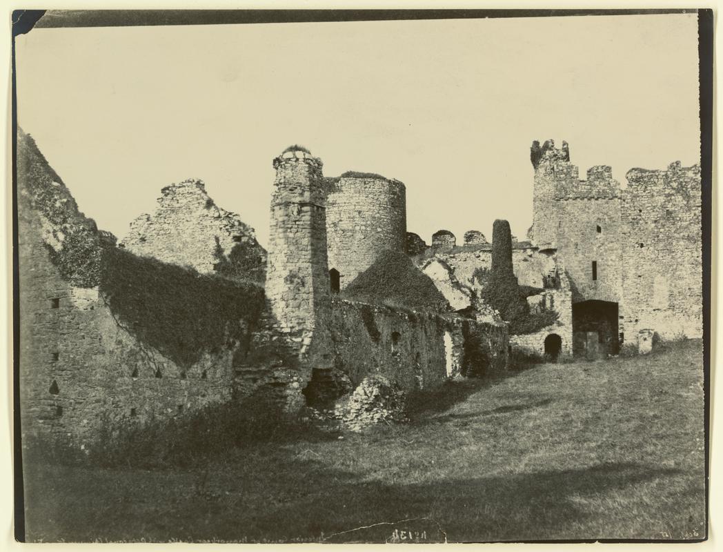 Wax paper calotype negative. Interior court at Manobier Castle, with Octagonal Chimney