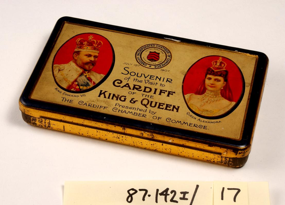 Souvenir tin, visit to Cardiff of King &amp; Queen, 1907