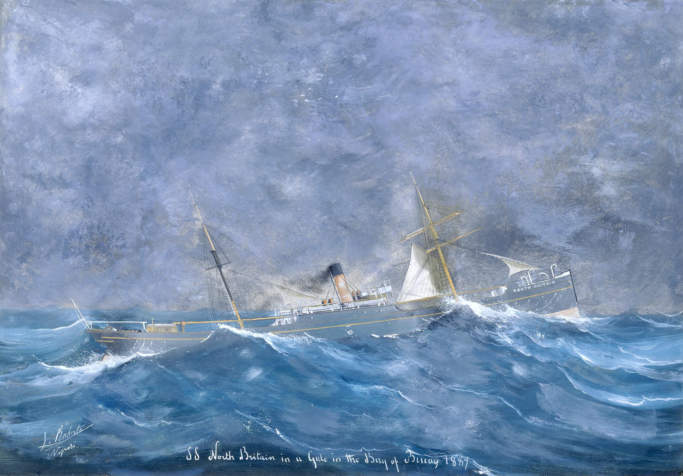 S.S. NORTH BRITAIN in a Gale, Bay of Biscay 1889 (painting)