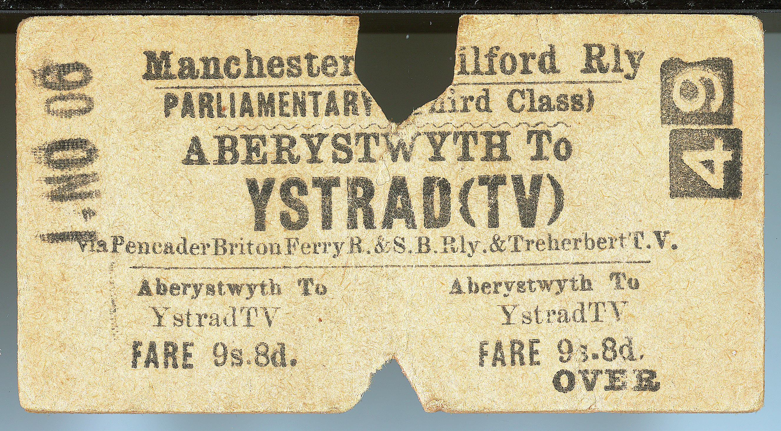 Manchester & Milford Railway, ticket