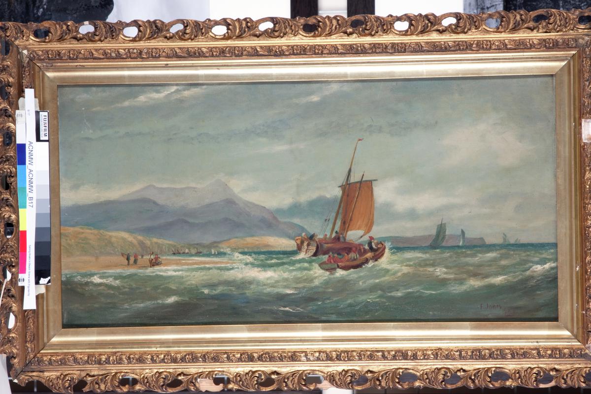 Sailing Boats in Beach Scene with Figures