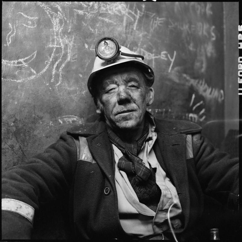 Black and white film negative showing a Coegnant Colliery miner.  &#039;Coegnant&#039; is transcribed from original negative bag.  Appears to be identical to 2009.3/2138.