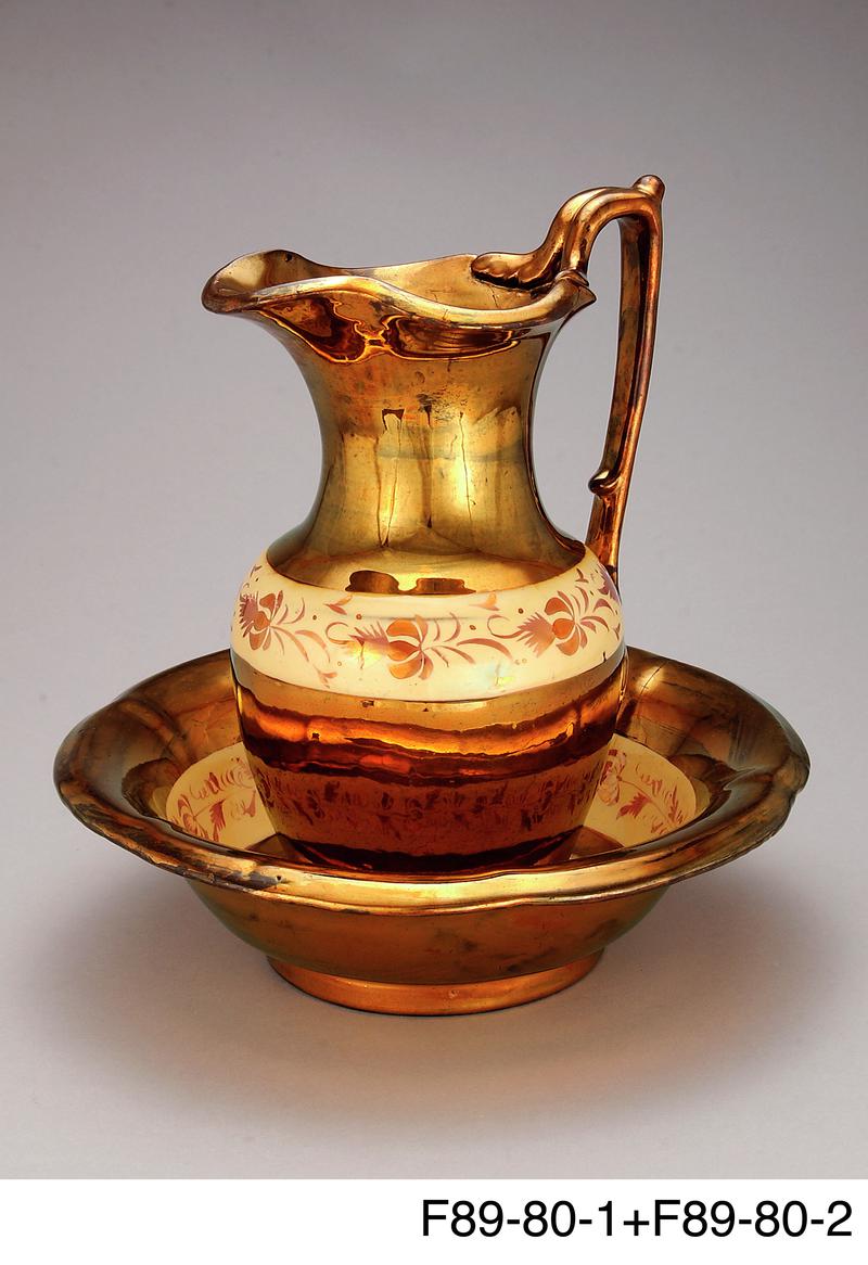 Washstand jug &amp; bowl, copper lustre, c. 1880