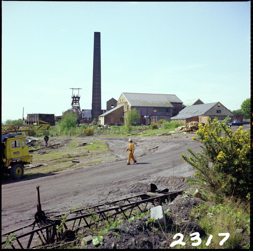 Colour film negative showing a surface view of Morlais Colliery, 13 May 1981.  &#039;Morlais 13/5/81&#039; is transcribed from original negative bag.