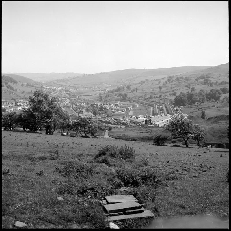 Black and white film negative showing a view of Senghenydd.  &#039;View of Senghenydd&#039; is transcribed from original negative bag.  Appears to be identical to 2009.3/1299.