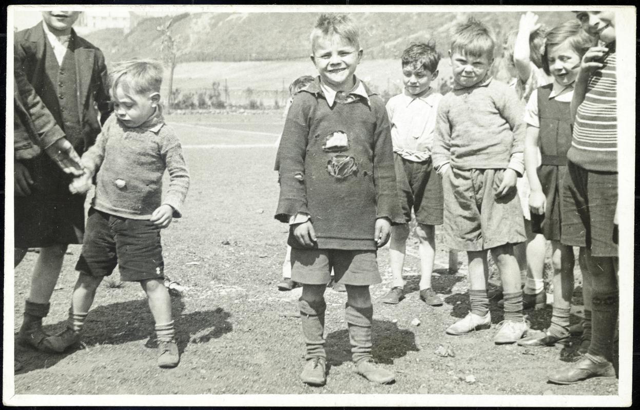 Boy, aged 10, with other boys at Dinas Recreation Ground