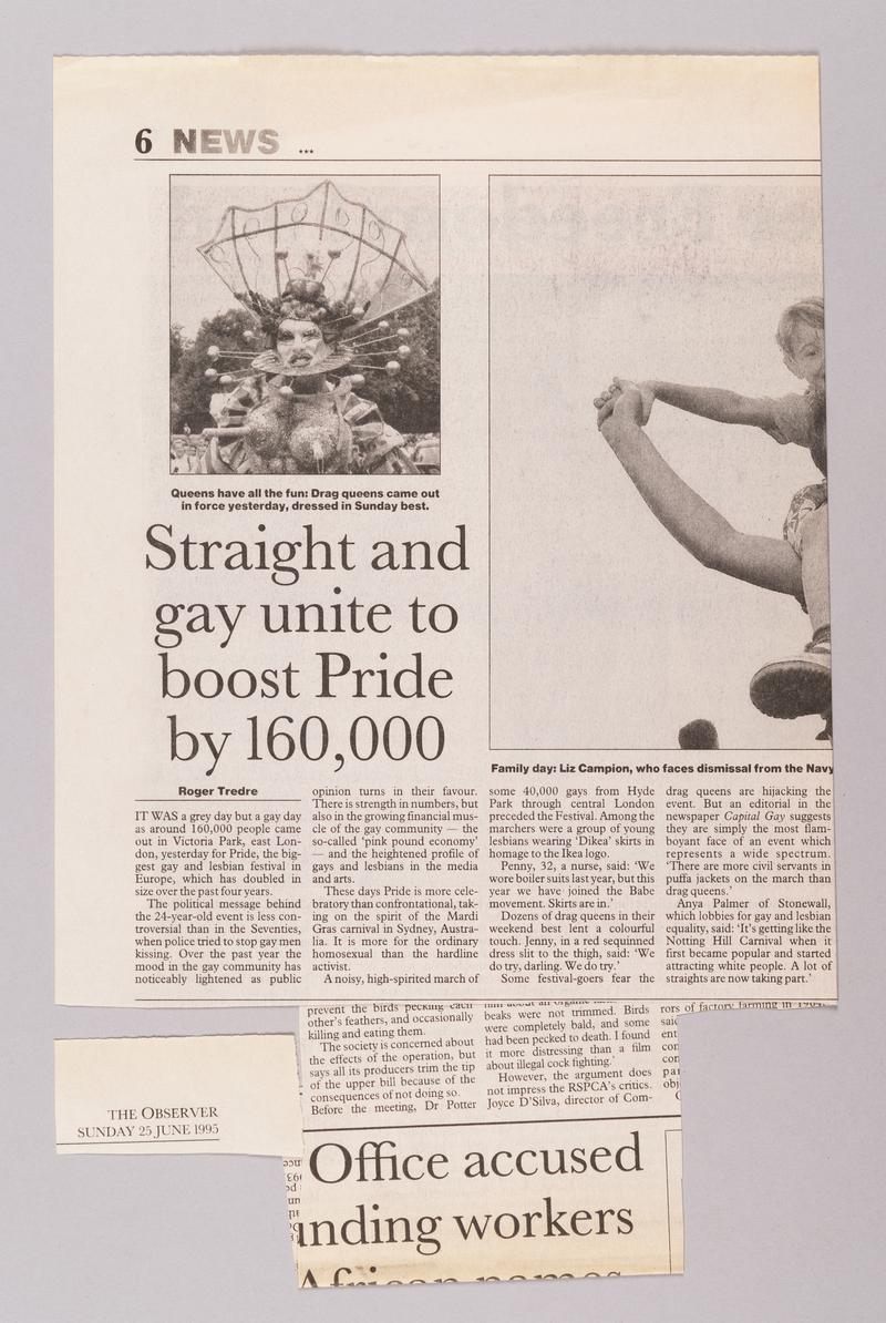 Newspaper cutting - The Observer - 25/06/1995