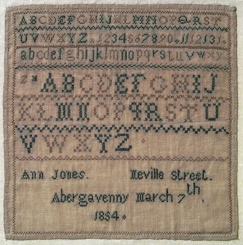 Sampler (alphabet), made in Abergavenny, 1854