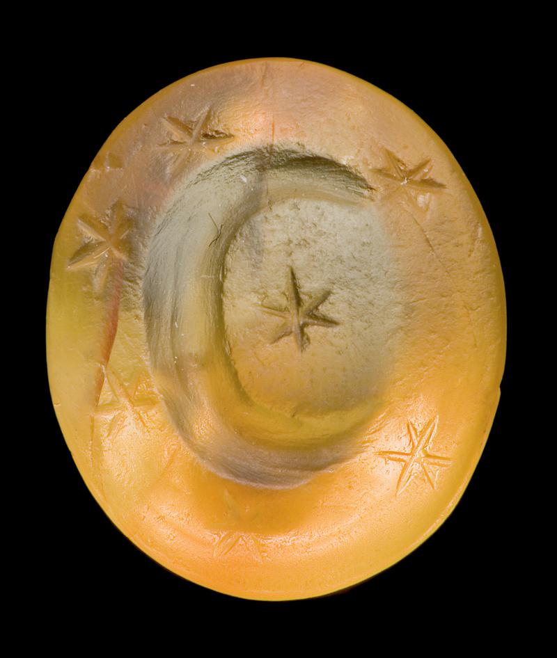 Roman intaglio (crescent moon and stars)