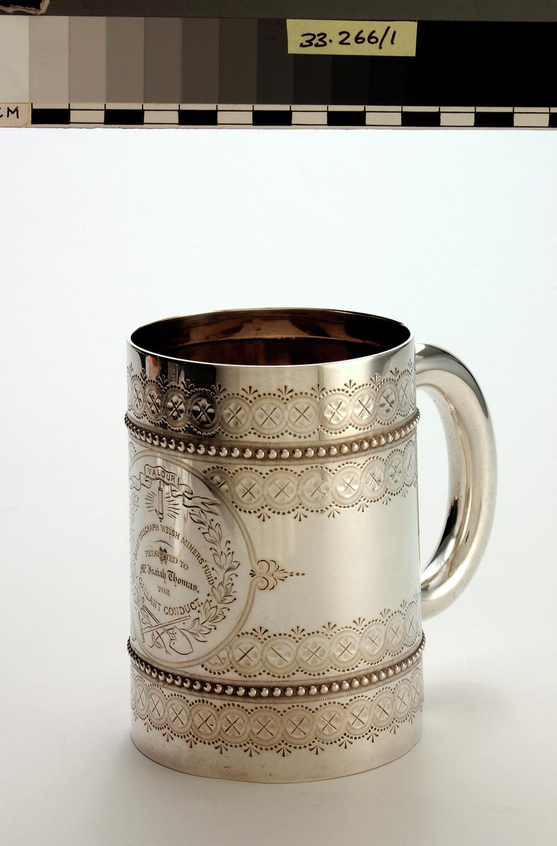 Daily Telegraph Welsh Miners&#039; fund, tankard. Presented to Isaiah Thomas.