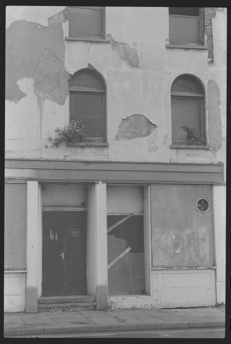 Doorway of derelict buildings next to Maritime Hall, Bute Street, Butetown.