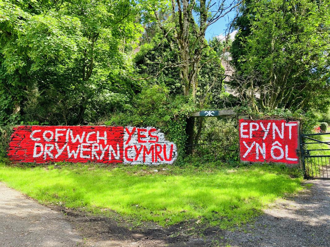 Cofiwch Dryweryn&#039;, &#039;YesCymru&#039;, and &#039;Epynt Nol&#039; painted slogans, Carmarthensire.