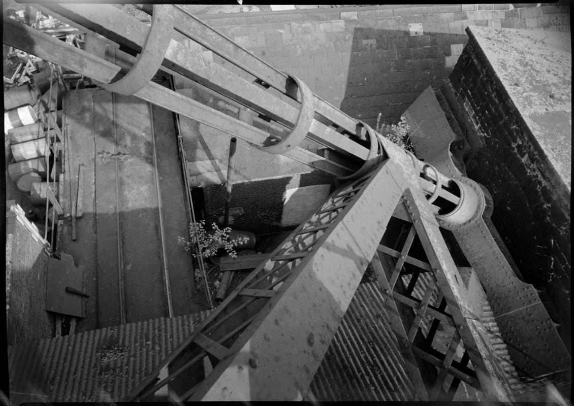 Black and white film negative showing part of the headframe, 1970.  &#039;Deep Duffryn 1970&#039; is transcribed from original negative bag.