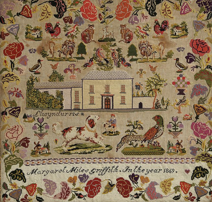 Sampler (motifs), made in Llwyndyrus, 1869