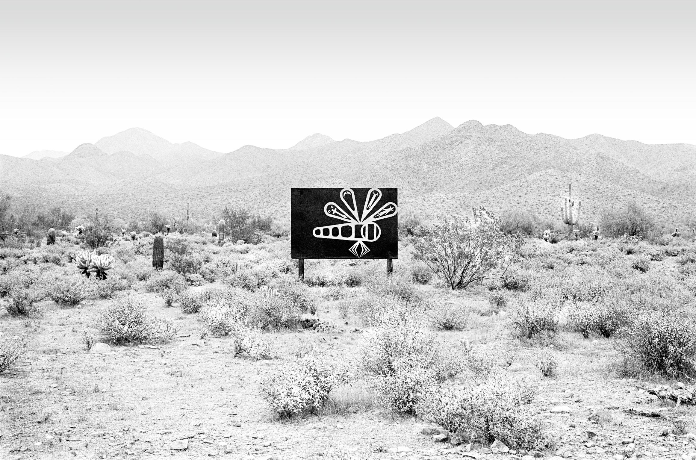 Driving east into the desert. Frequently in the desert are inventive signs suggesting wild life in the area. Phoenix, Arizona USA
