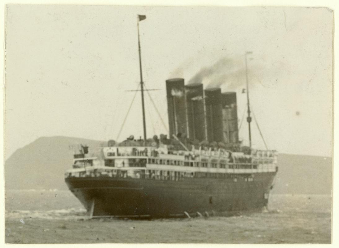 R.M.S. Lusitania leaving Fishguard for Liverpool.