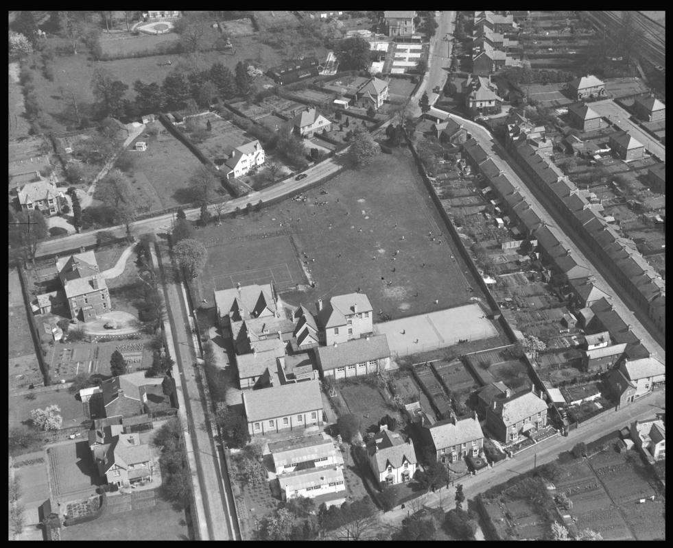 Aerial view of main street through Abergavenny.