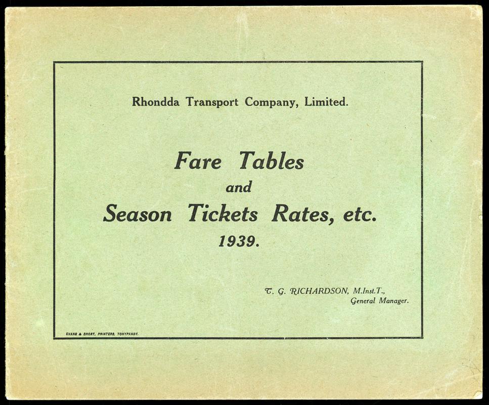 Rhonda Transport co. Fare Tables, (1939)