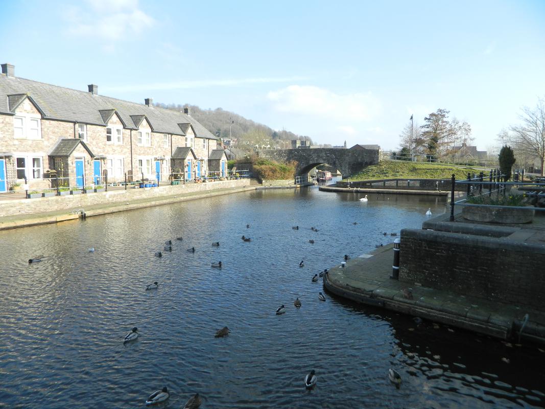 Brecon &amp; Abergavenny Canal: terminal basin at Brecon viewed from west.