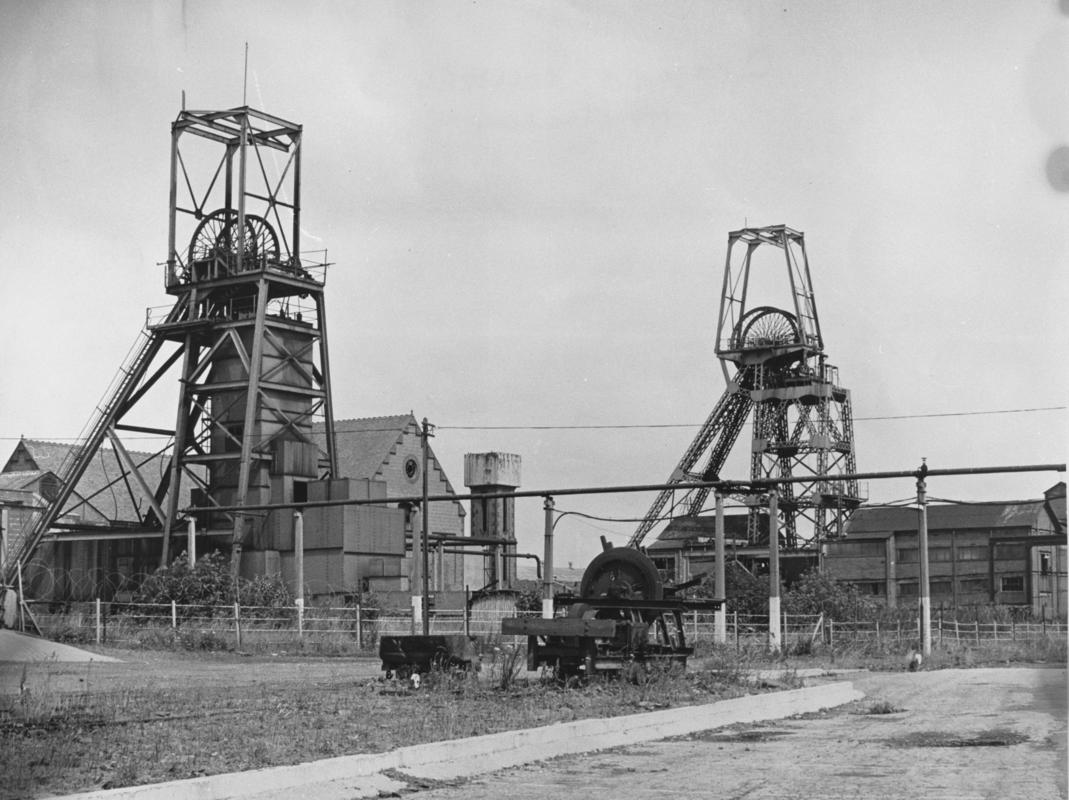 Black and white film negative of a photograph showing general view of Gresford Colliery 1975.