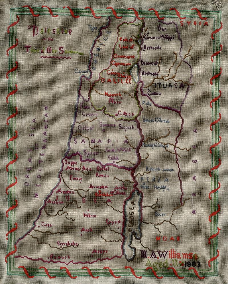 Welsh sampler, map o Palestine,1883