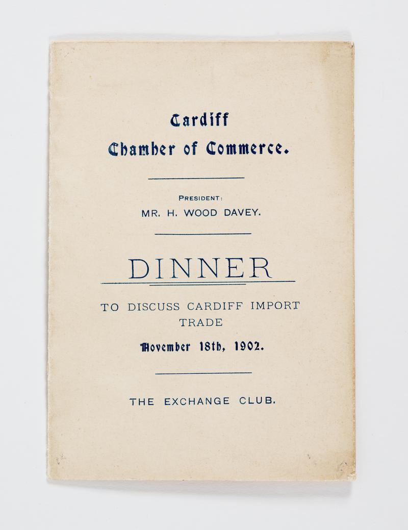 Dinner menu: The Exchange Club, November 18, 1902