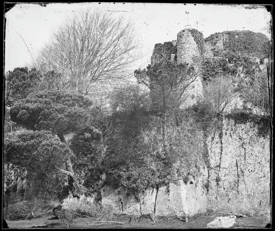 ruined castle, glass negative