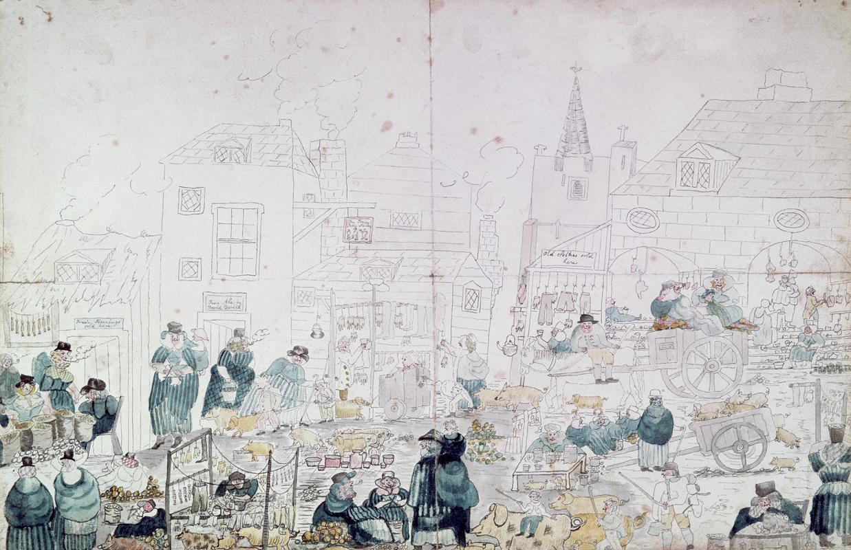 Sketch of Aberystwyth Fair by Augustus Clissold, 1855 (watercolour)
