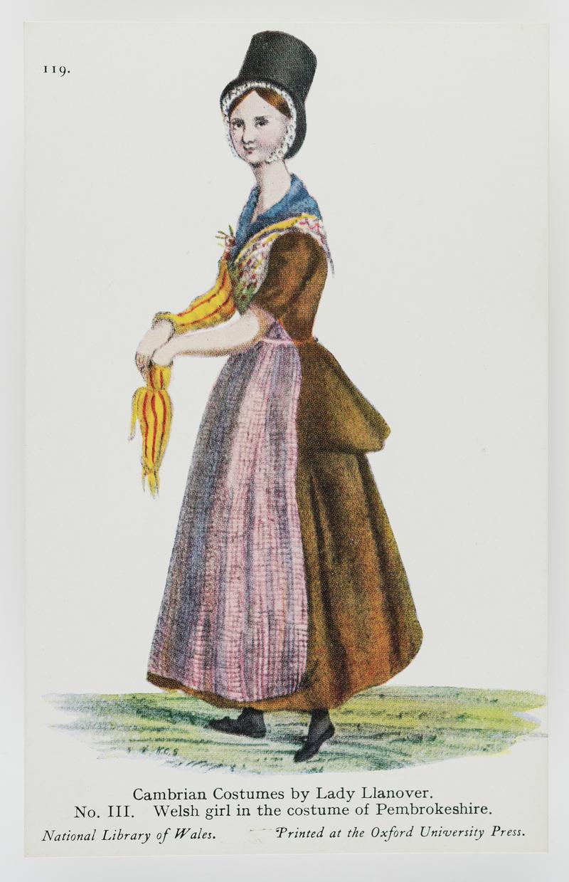 Colour drawing.  No. lll.  Welsh girl in the costume of Pembrokeshire.  (NLW No. 119)