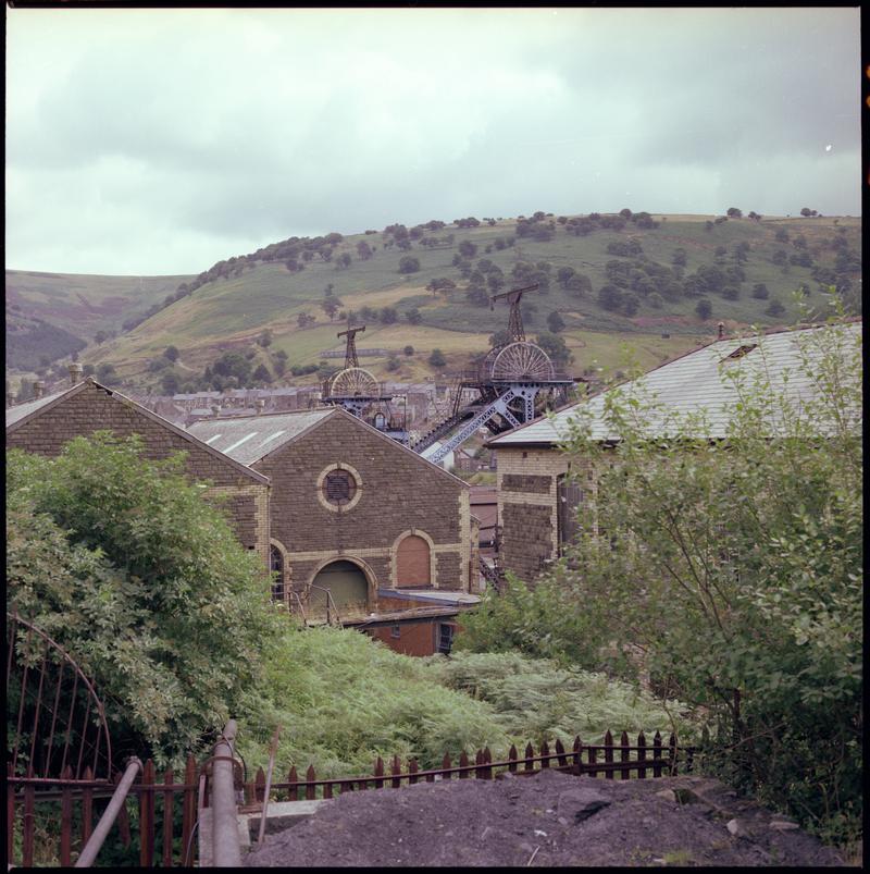 Colour film negative showing a surface view of Six Bells Colliery.  &#039;Six Bells&#039; is transcribed from original negative bag.