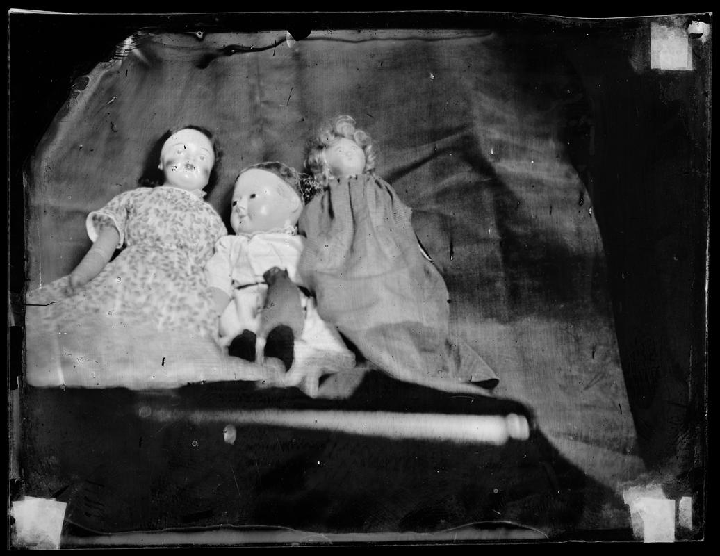 three dolls, glass negative