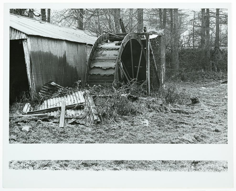 Photograph of overshot waterwheel at Dolaucothi, 27 December 1973.