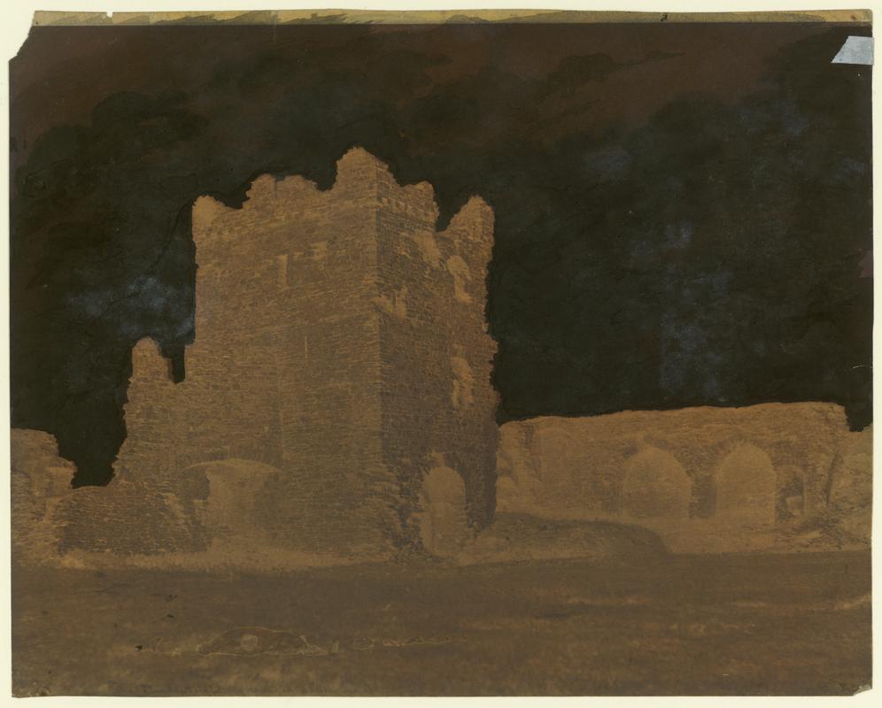 Wax paper calotype negative. Tower within the court of Llanstephan Castle