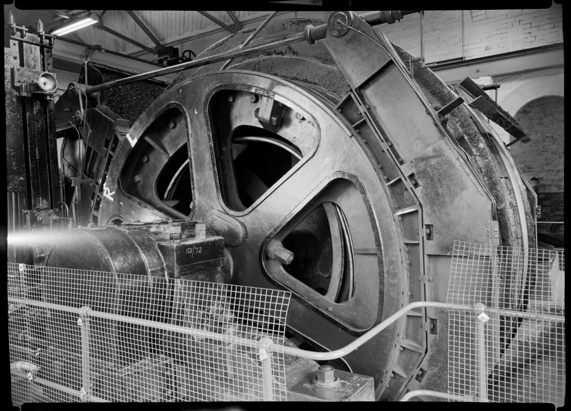 Black and white film negative showing a steam winder, Blaenserchan Colliery 1970.  &#039;Blaenserchan 1970&#039; is transcribed from original negative bag.