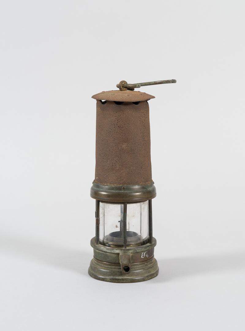 Flame safety lamp recovered from 1894 explosion at Albion Colliery, Cilfynydd.